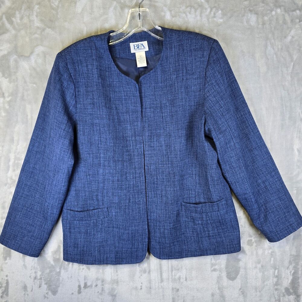 BFA Classics Open Front Blazer Womens 8P Blue Pockets Classic Business